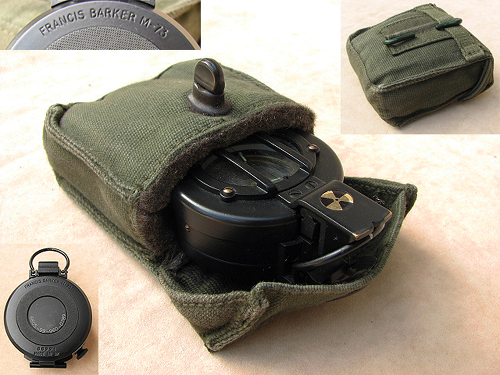 Francis Barker M-73 prismatic compass mils version with canvas pouch